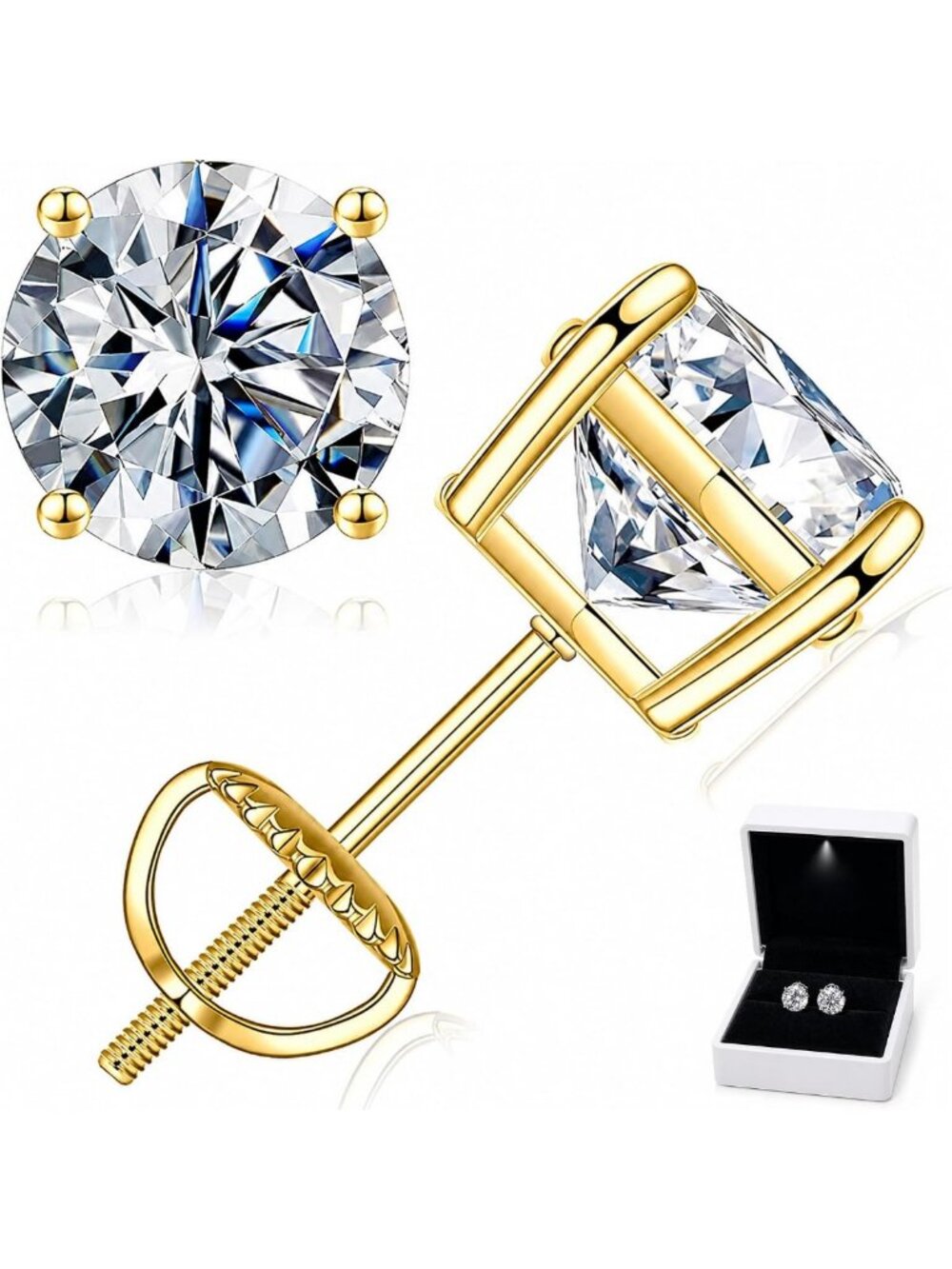 Elegant Moissanite Stud Earrings for Men & Women - 925 Sterling Silver, Screw
